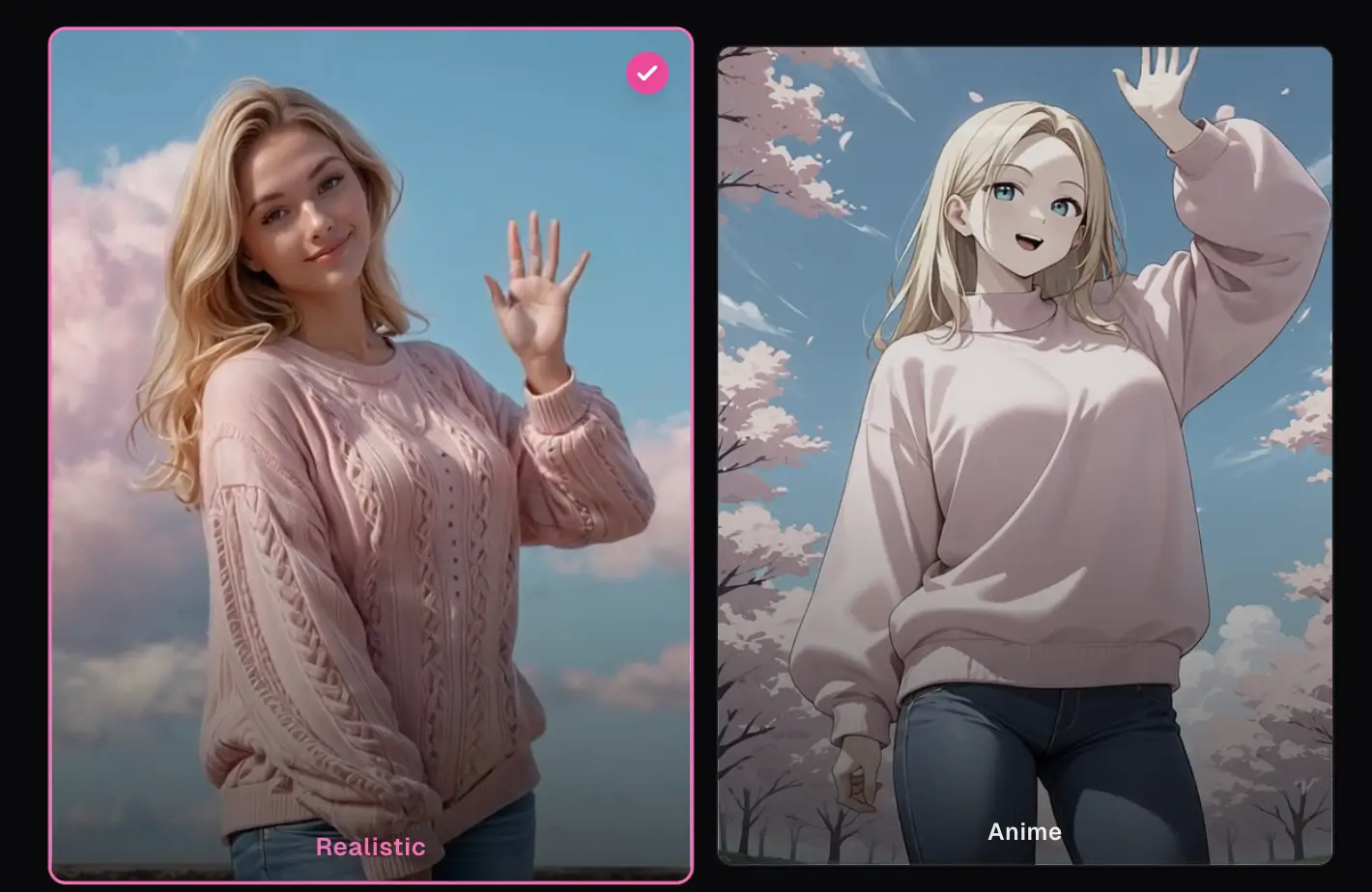 OurDream AI character creation interface showing appearance customization sliders and personality settings